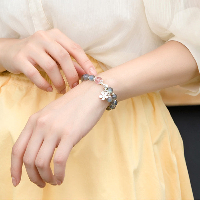 Buddha Stones Mondstein-Erdbeerquarz-Blumen-Heilungs-Charm-Armband