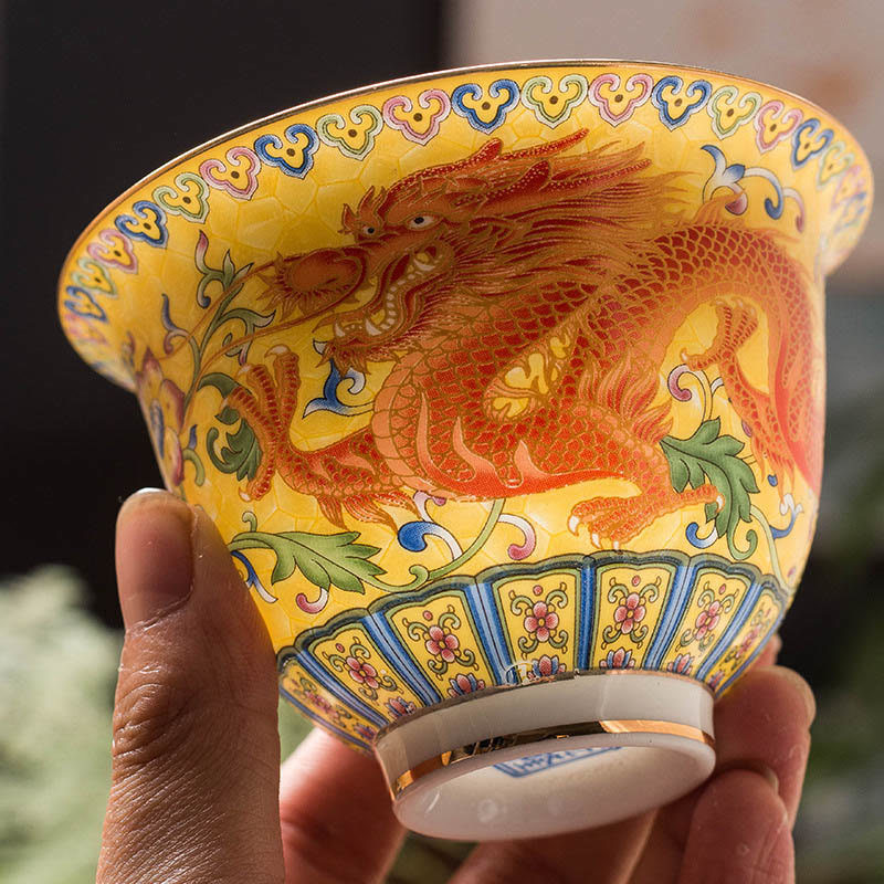 Buddha Stones Dragon Phoenix Flower Design Keramik Gaiwan Sancai Teetasse Kung Fu Teetasse und Untertasse mit Deckel