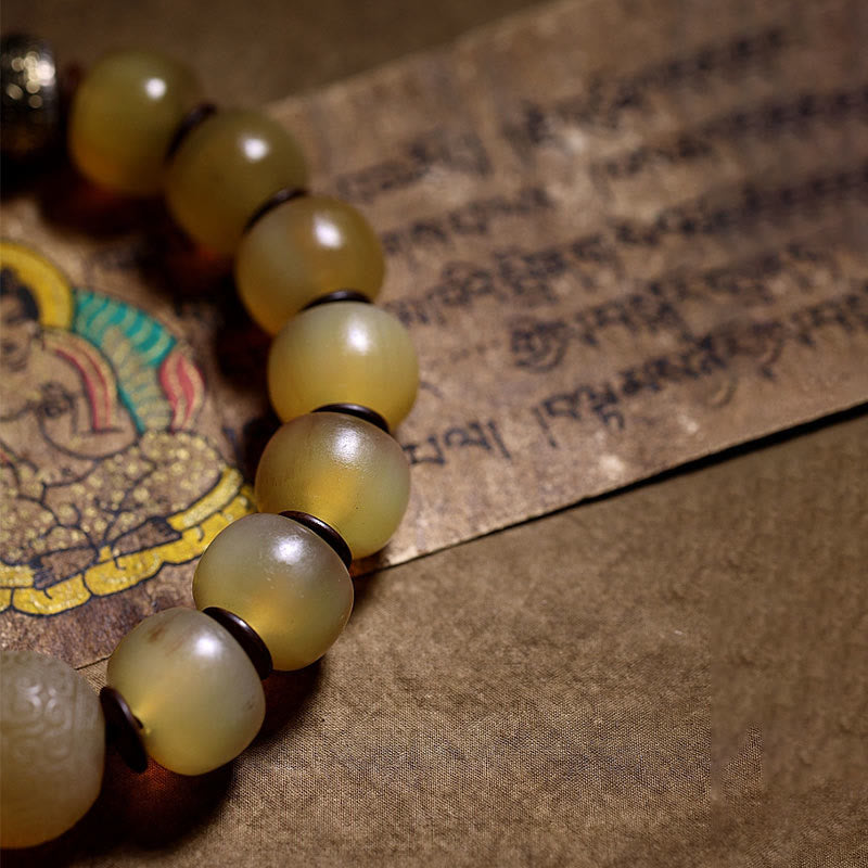Buddha Stones Handgefertigtes tibetisches Schafhorn-Armband Om Mani Padme Hum Glücksverheißung