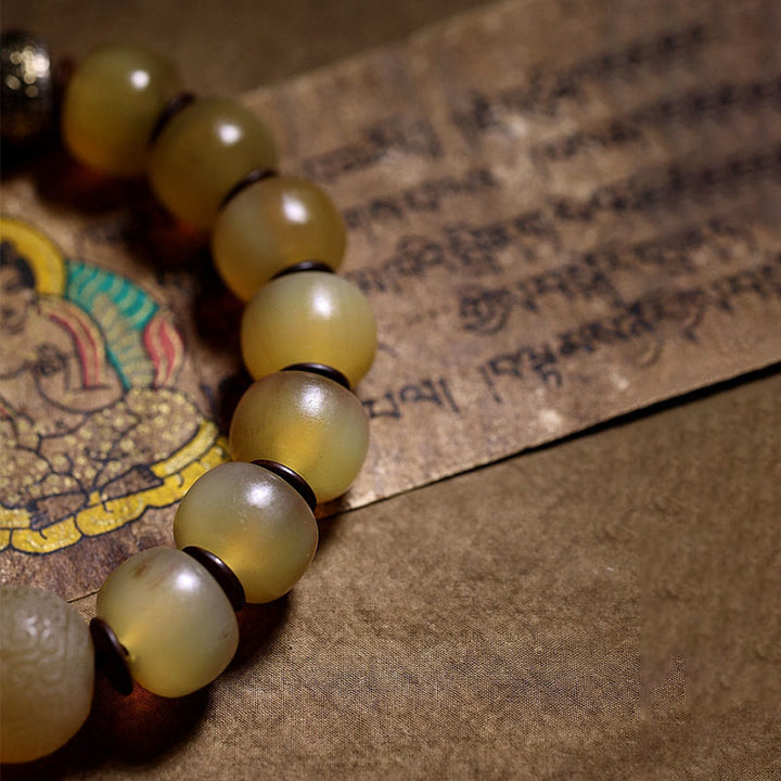 Buddha Stones Handgefertigtes tibetisches Schafhorn-Armband Om Mani Padme Hum Glücksverheißung