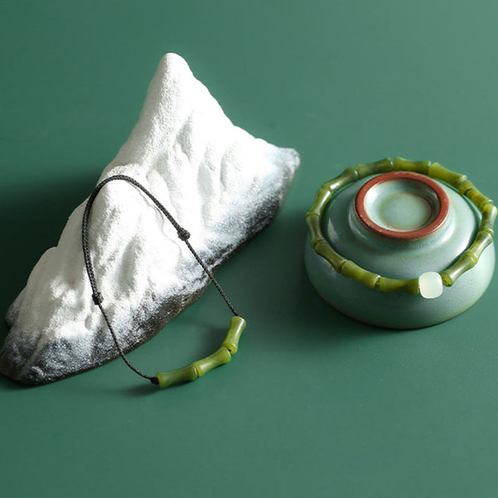 Buddha Stones, grünes Bambus-Jade-Muster, Glücks- und Fülle-Armband