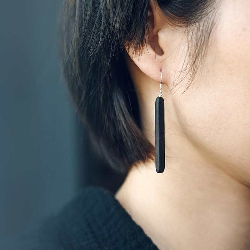 Buddha Stones 925 Sterling Silber Ebenholz Textur Balance Peace Tropfen Ohrhänger