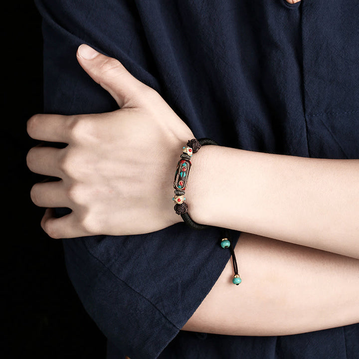 Buddha Stones Handgefertigtes tibetisches Türkis Om Mani Padme Hum Strength geflochtenes Armband