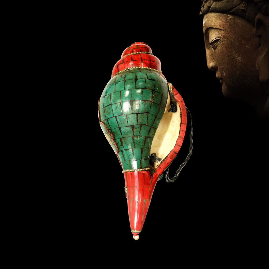 Tibetische handgemachte Shankha Om Mani Padme Hum Buddha Muschel Glücksdekoration