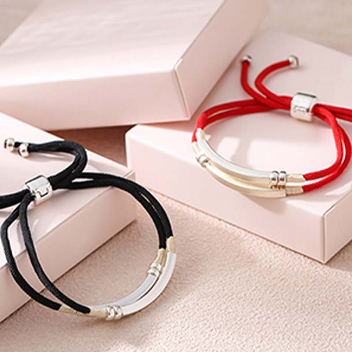 Buddha Stones Armband aus 925er-Sterlingsilber mit roter Schnur und mehrlagigem Geflecht