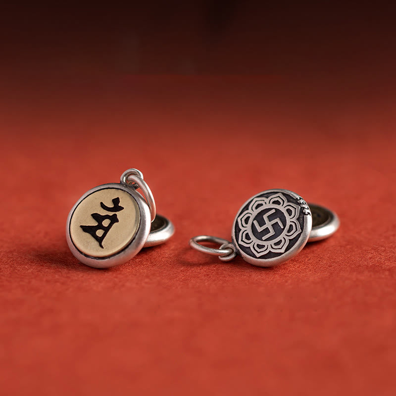 Buddha Stones 925 Sterling Silber Chinesisches Sternzeichen Natal Buddha Om Mani Padme Hum Glücksglocke geflochtenes Schnurarmband