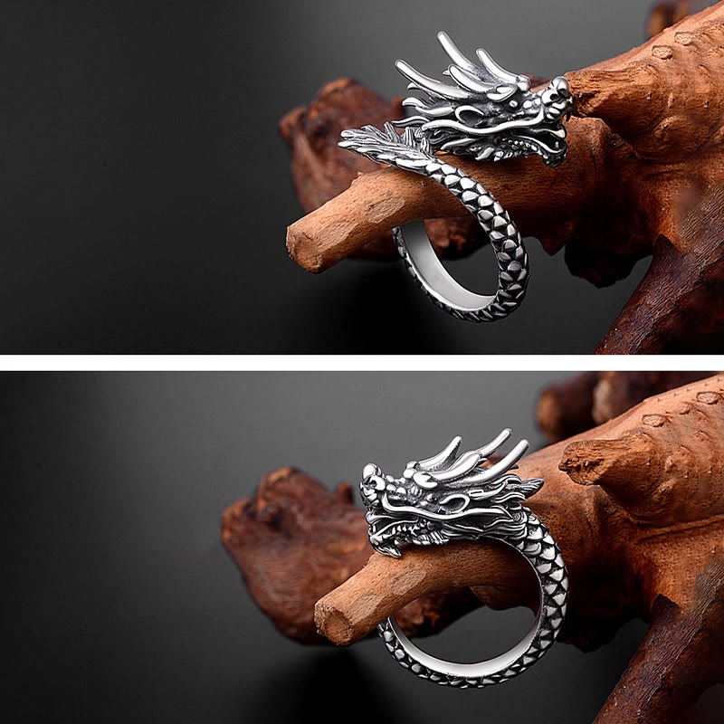 Buddha Stones 990 Sterling Silber Vintage Drachen Design Glück Schutz Stärke Verstellbarer Ring