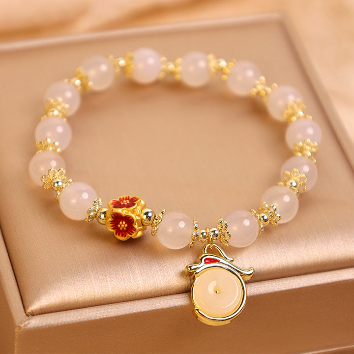 Buddha Stones, Jahr des Drachen, Weiß Achat, grüner Aventurin, Friedensschnalle, Glücksarmband