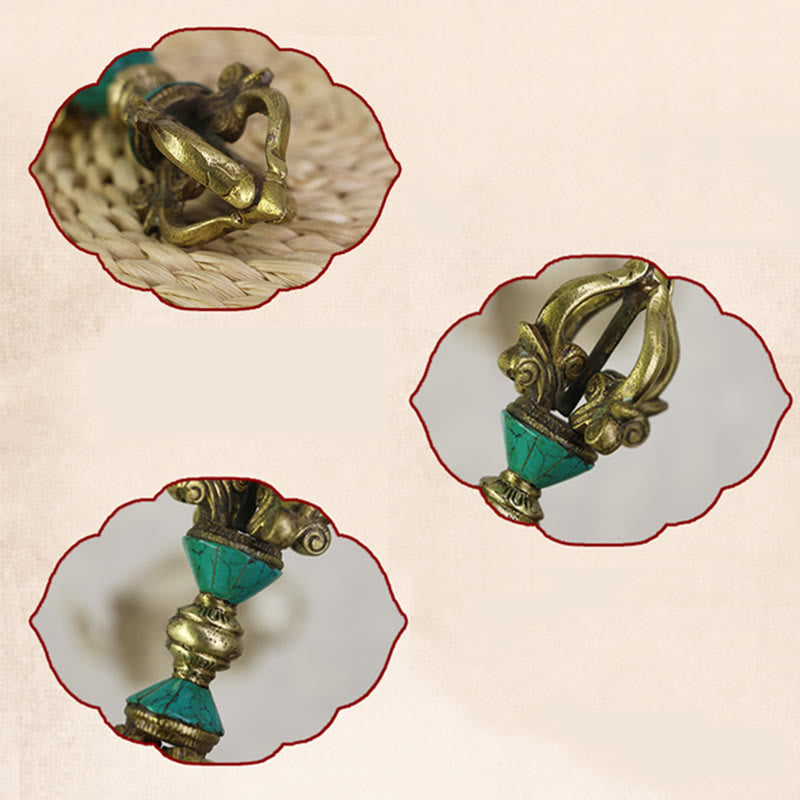 Buddha Stones, tibetische fünfzackige Vajra-Dorje-Handarbeit, Nepal, spirituelle Kraft, Kupfer-Dekoration