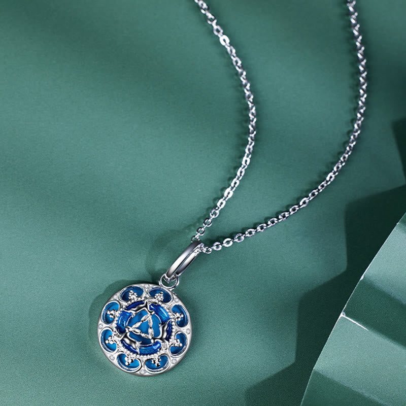 Buddha Stones 925 Sterling Silber Runder Türkis Drei Kaninchen Balance Halskette Anhänger