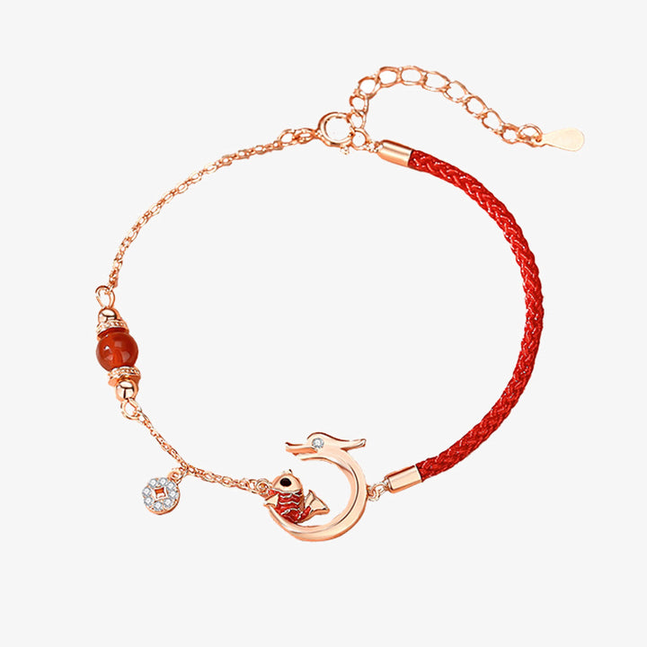 Buddha Stones 925 Sterling Silber Jahr des Drachen Koi Fisch Kupfer Münze Glück Armband Halskette Anhänger