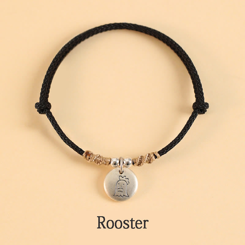 Buddha Stones Handgefertigtes geflochtenes Armband aus 999er-Sterlingsilber, Jahr des Drachen, niedliches chinesisches Sternzeichen, Glück
