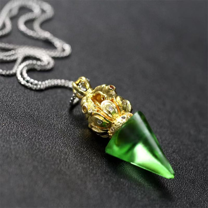 Buddha Stones, tibetischer Dorje Vajra, 4 Zinken, Lotus-Liuli-Kristall, Stärke-Halsketten-Anhänger