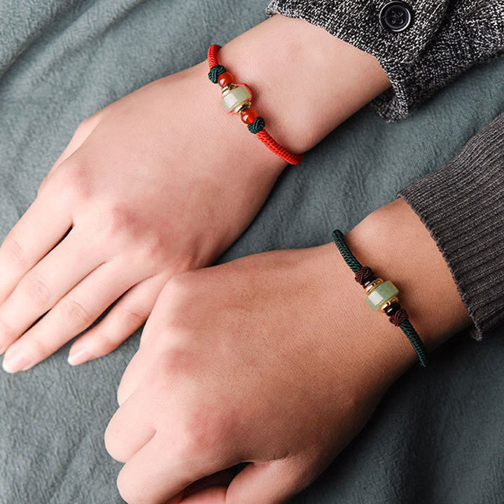 Buddha Stones Tibetisches grünes Aventurin-Glücksgeflecht-Armband