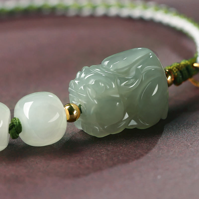 Natürliches PiXiu Luck Fu Charakter-Schnurarmband aus Hetian-Jade