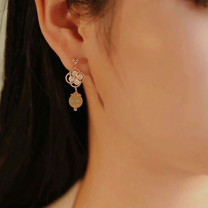 Buddha Stones Tridacna Stein Blume Jade Perlen Segen Tropfen Ohrringe