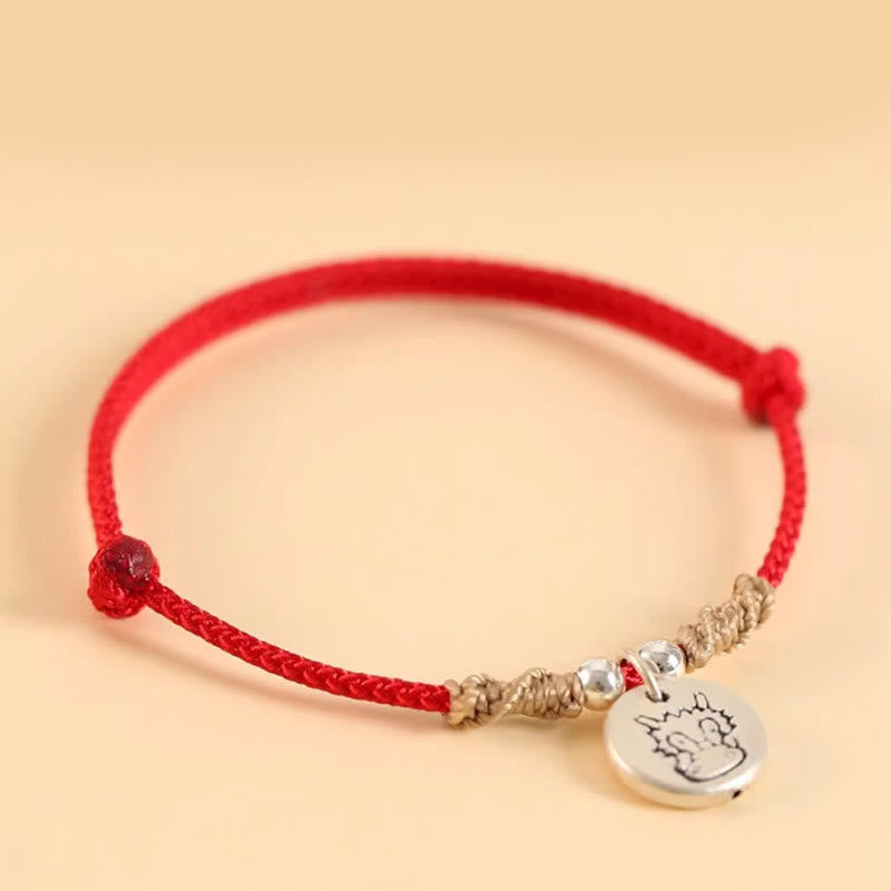 Buddha Stones Handgefertigtes geflochtenes Armband aus 999er-Sterlingsilber, Jahr des Drachen, niedliches chinesisches Sternzeichen, Glück