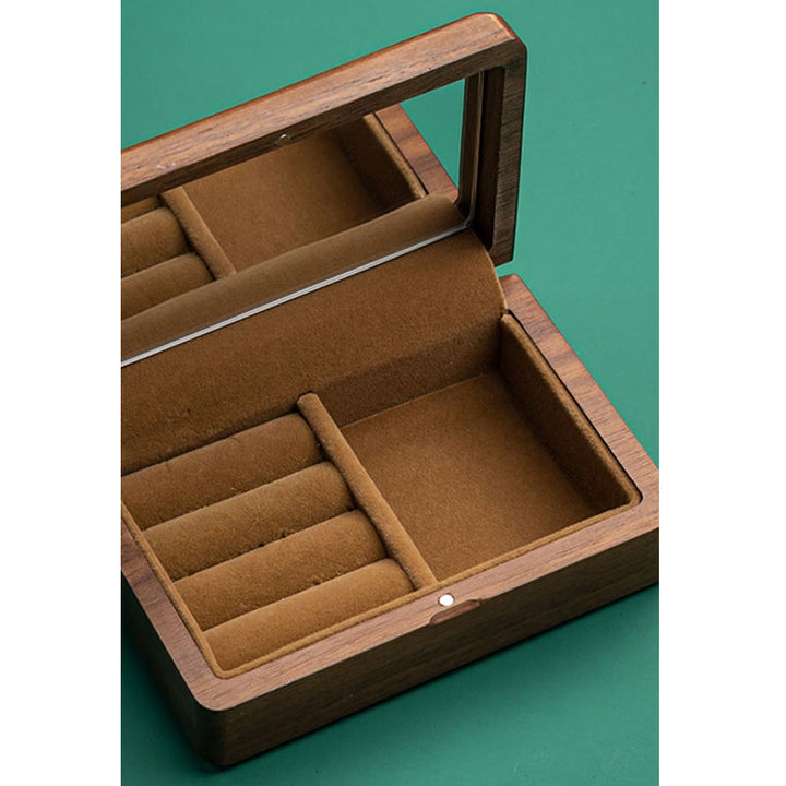 Vintage handgemachte Schmuckaufbewahrungsbox aus schwarzem Walnussholz mit Spiegel