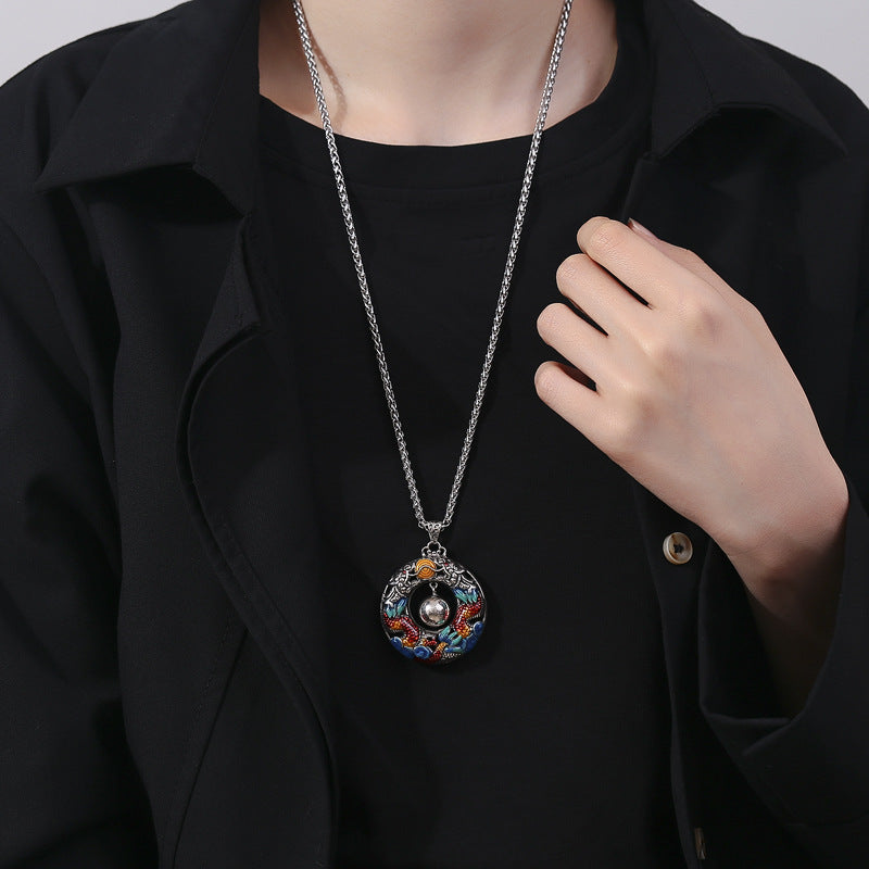 Buddha Stones Jahr des Drachen Bunte doppelte Drachen spielen Perlen Kupfer Schutz Halskette Anhänger