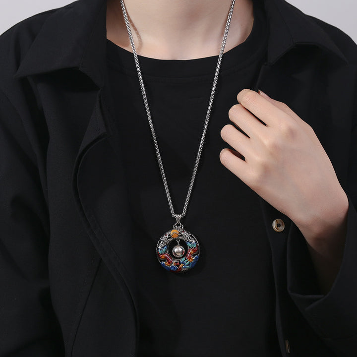 Buddha Stones Jahr des Drachen Bunte doppelte Drachen spielen Perlen Kupfer Schutz Halskette Anhänger