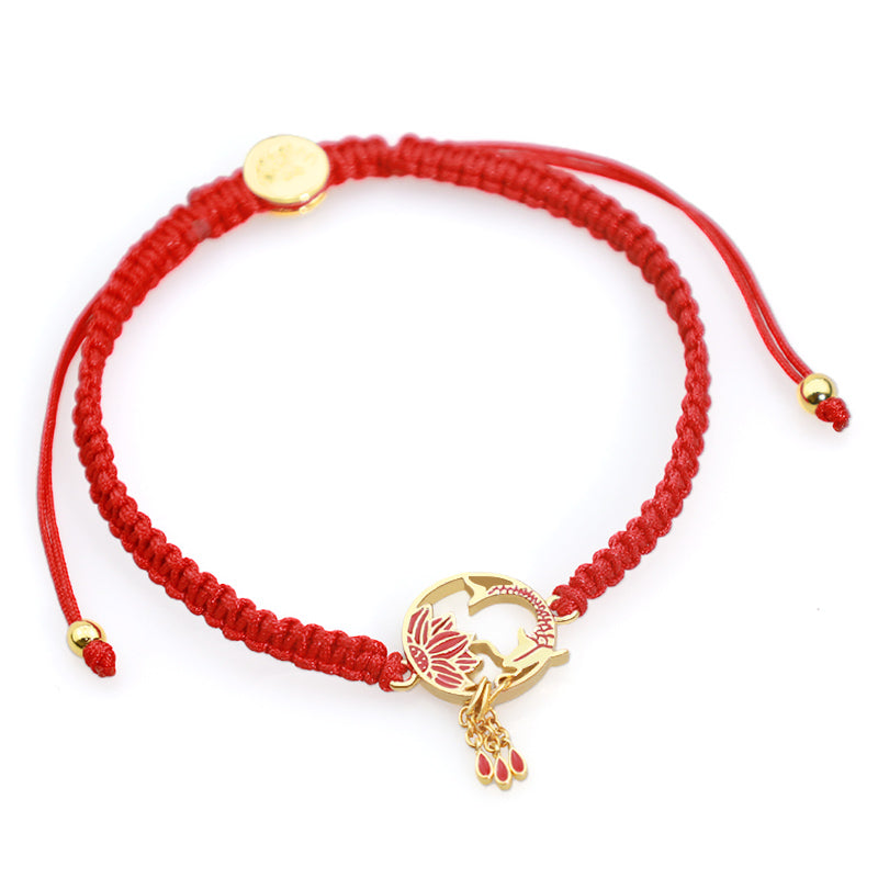 Buddha Stones Tibetisches handgefertigtes Lotus-Koi-Fisch-Glücksarmband mit roter Schnur
