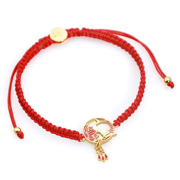 Buddha Stones Tibetisches handgefertigtes Lotus-Koi-Fisch-Glücksarmband mit roter Schnur