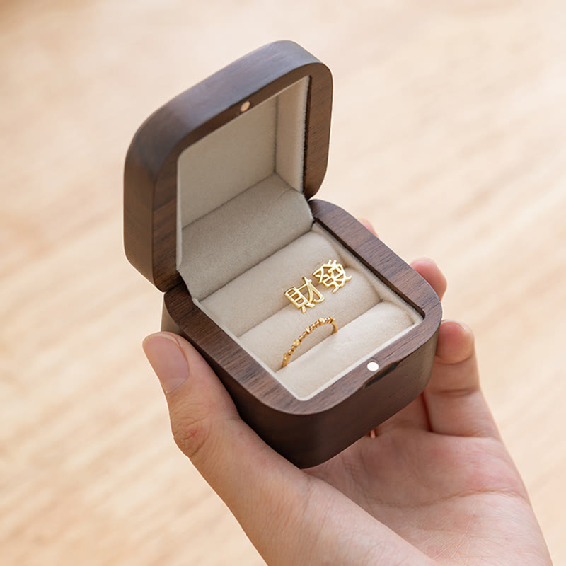 Retro handgemachte schwarze Walnuss Holz Ring Schmuck Aufbewahrungsbox Blatt Holz Geschenkbox