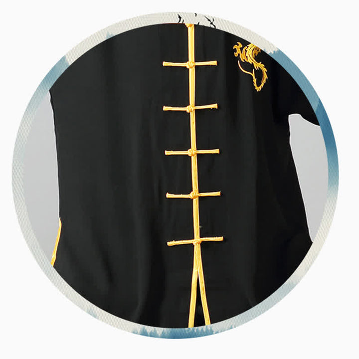 Mit Drachen besticktes Qi Gong Zen Spirituelle Praxis Meditation Gebetsuniform Unisex-Kleidungsset
