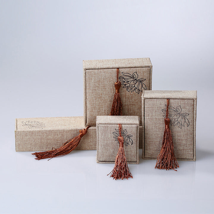 Buddha Stones, Lotus-Muster, Schmuck-Aufbewahrungsbox, Geschenkbox, Quasten