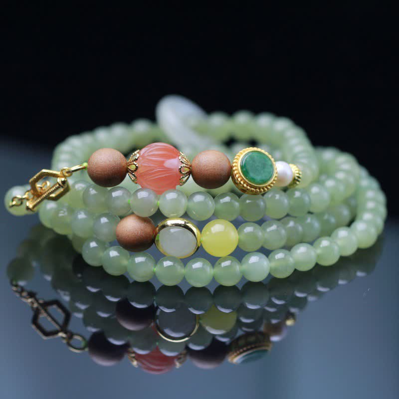 Natürliches Hetian-Jade-Bernstein-Lotus-Rot-Achat-Glücks-Überfluss-Armband