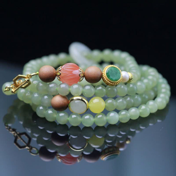 Natürliches Hetian-Jade-Bernstein-Lotus-Rot-Achat-Glücks-Überfluss-Armband