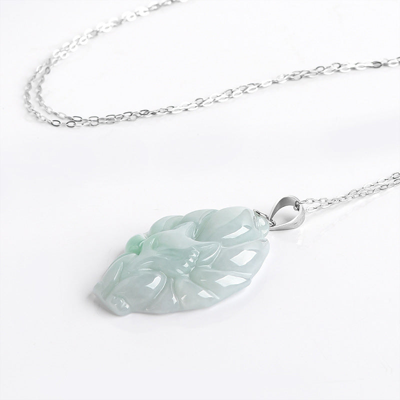 Buddha Stones Halskette mit Anhänger aus 925er-Sterlingsilber, natürlicher Jade, neunschwänziger Fuchs, Wohlstand