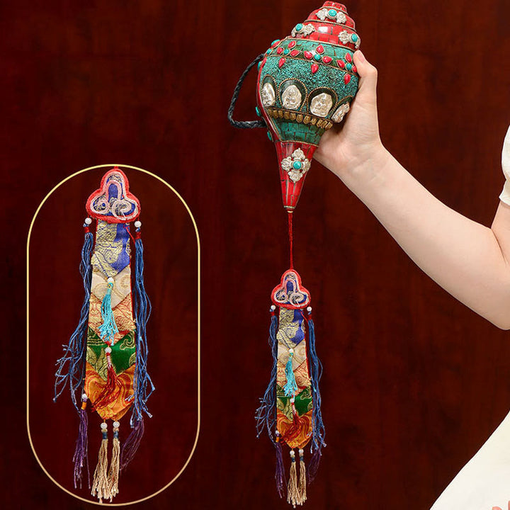 Tibetische handgemachte Shankha Om Mani Padme Hum Buddha Avalokitesvara Türkis Muschel Muschel positive Dekoration