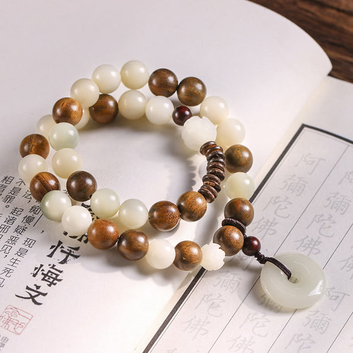 Buddha Stones Bodhi-Samen, grünes Sandelholz, Lotus, Peace-Schnalle, Harmonie, doppelt gewickeltes Armband