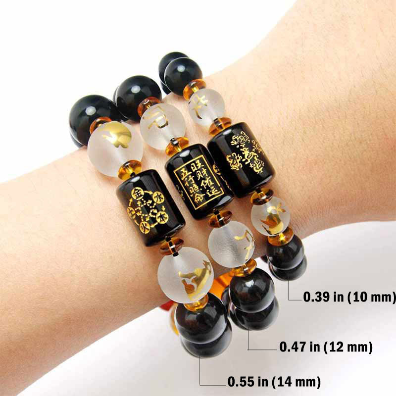 Buddha Stones Chinesisches Sternzeichen Feng Shui Obsidian Fünf-Elemente-Armband Reichtum Porsperity
