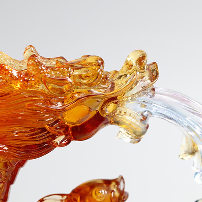 Buddha Stones, Feng Shui, Drache, Koi-Fisch, handgefertigt, Liuli-Kristall, Kunststück, Dekoration für Zuhause und Büro