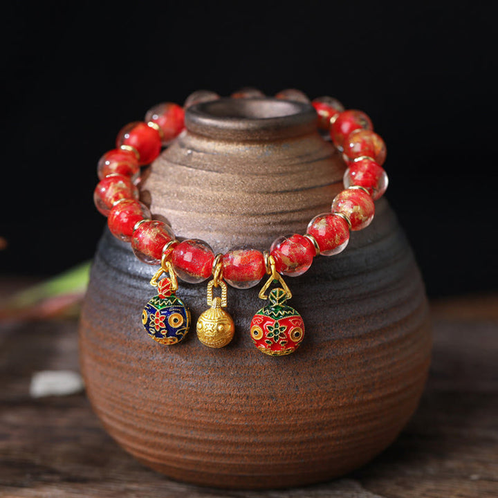 Buddha Stones Gold Schlucktier Familie Charm Gold Silber Folie Liuli Glasperlen Segensarmband