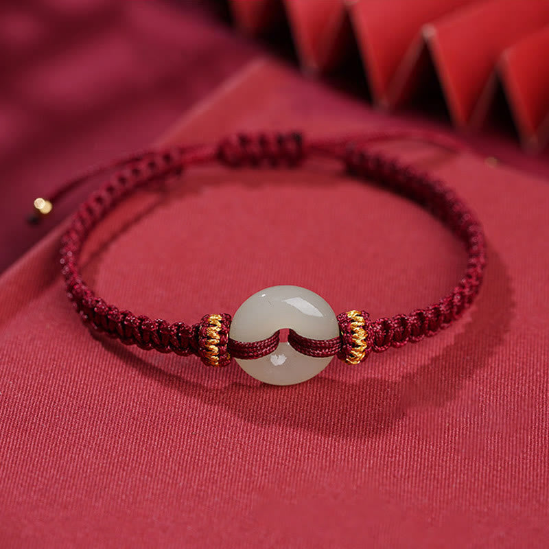 Geflochtenes Armband mit Buddha Stonesn, Peace-Schnalle, Jade, Abundance