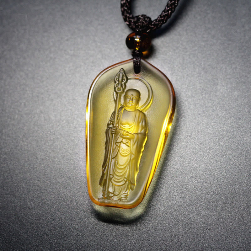Buddha Stones Ksitigarbha Buddha Liuli Kristall Serenity Amulett Halskette Anhänger
