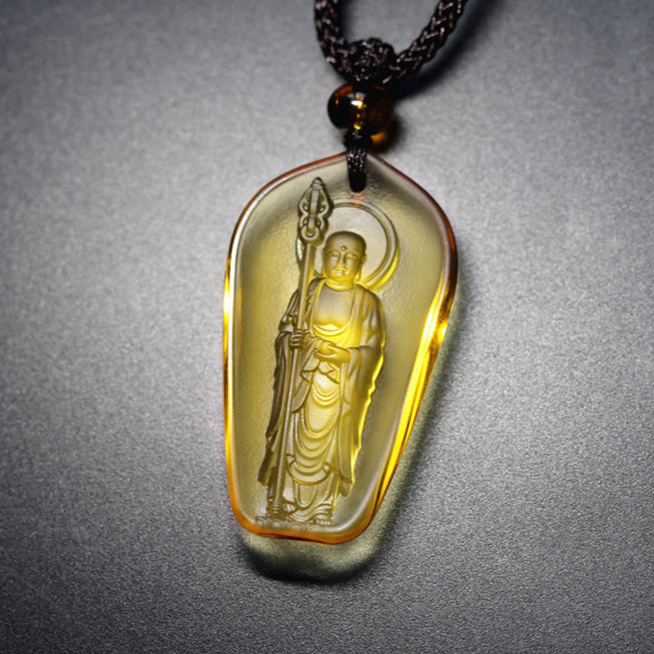 Buddha Stones Ksitigarbha Buddha Liuli Kristall Serenity Amulett Halskette Anhänger