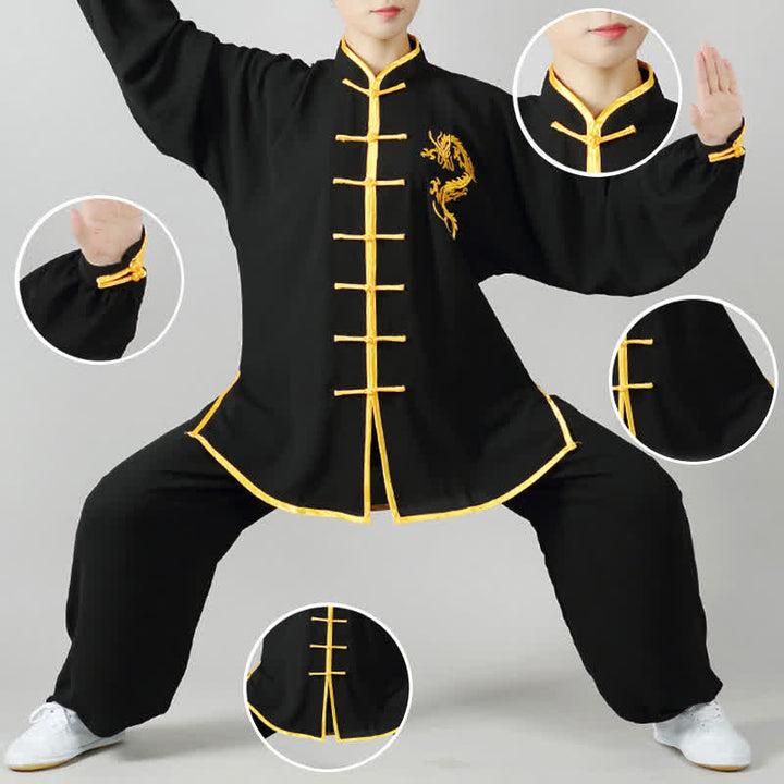 Mit Drachen besticktes Qi Gong Zen Spirituelle Praxis Meditation Gebetsuniform Unisex-Kleidungsset