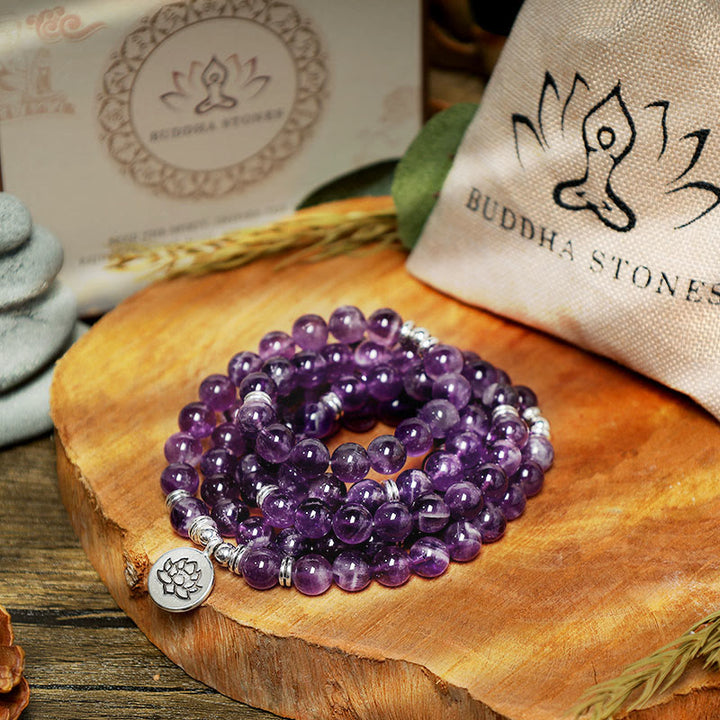 Buddha Stones Natürliches Amethyst-Reinigungs-Mala-Armband