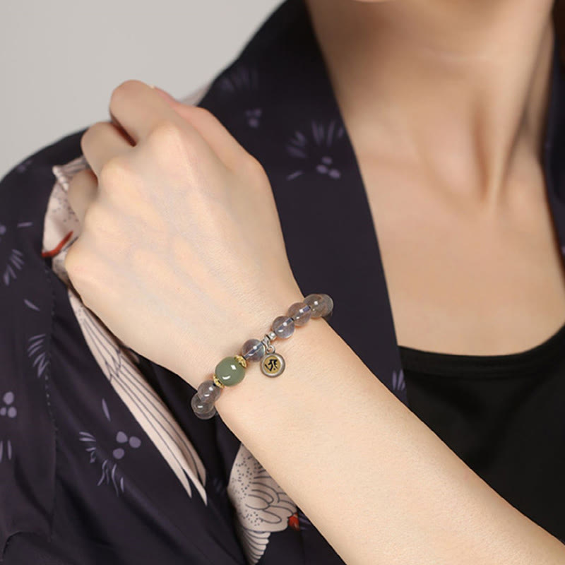 Buddha Stones Chinesisches Sternzeichen Natal Buddha 925 Sterling Silber Natürlicher Mondstein Hetian Jade Positives Armband