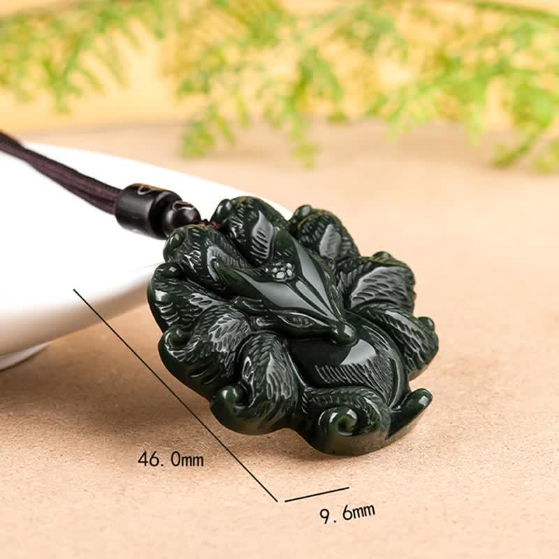 Hetian Cyan Jade Neunschwänziger Fuchs Glück Halskette String Anhänger