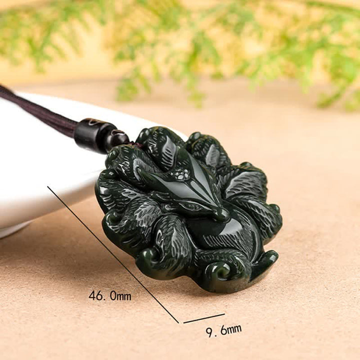 Hetian Cyan Jade Neunschwänziger Fuchs Glück Halskette String Anhänger