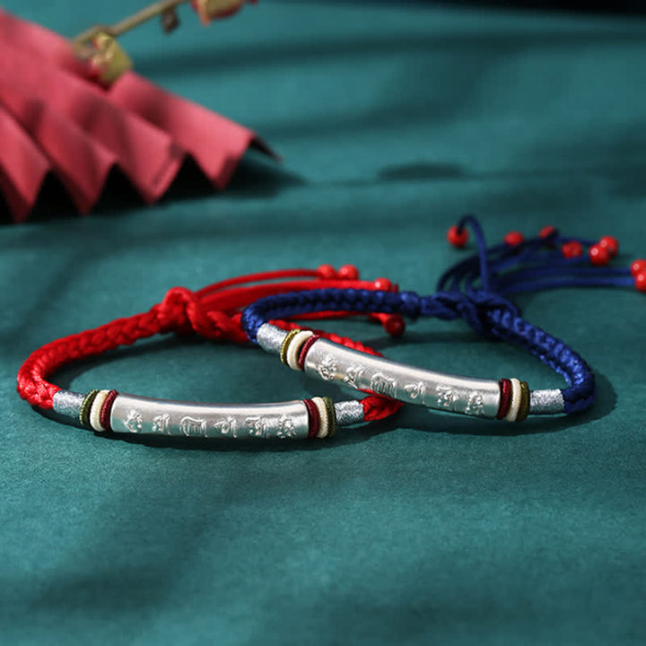 Buddha Stones 999 Sterling Silber Om Mani Padme Hum Schutz Stärke String Armband