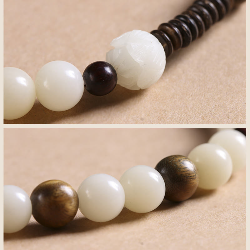 Buddha Stones Bodhi-Samen, grünes Sandelholz, Lotus, Peace-Schnalle, Harmonie, doppelt gewickeltes Armband