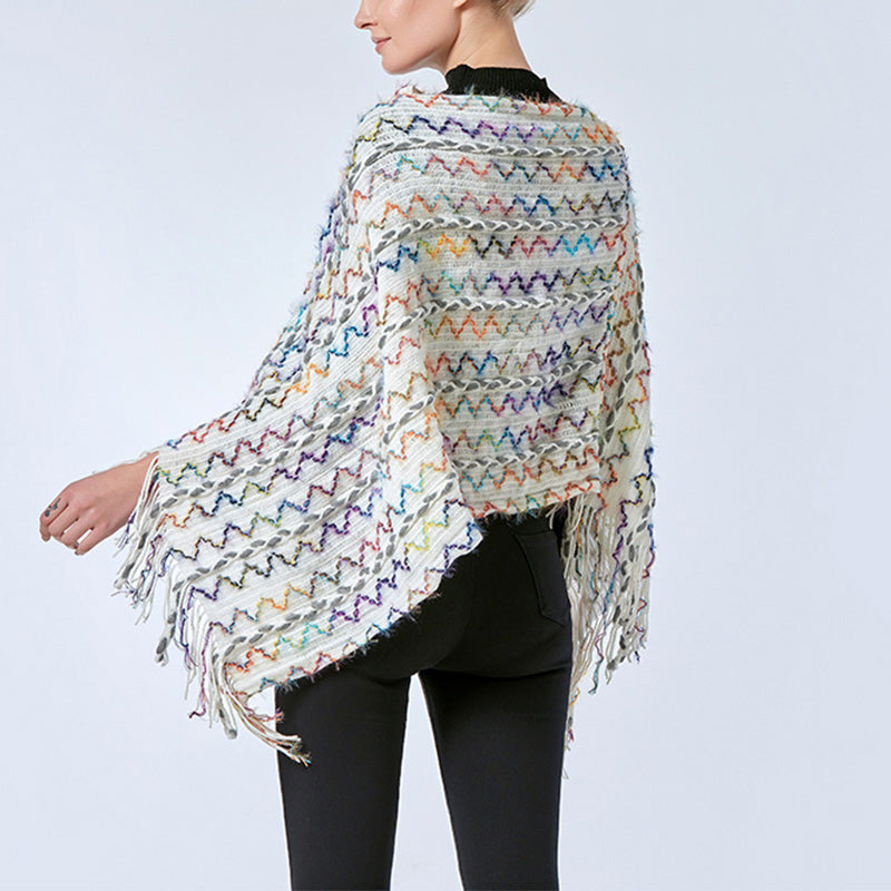 Buddha Stones Tibetischer bunt gestreifter Schal mit Quasten, Pullover für den Winter, gemütlicher Reiseschal