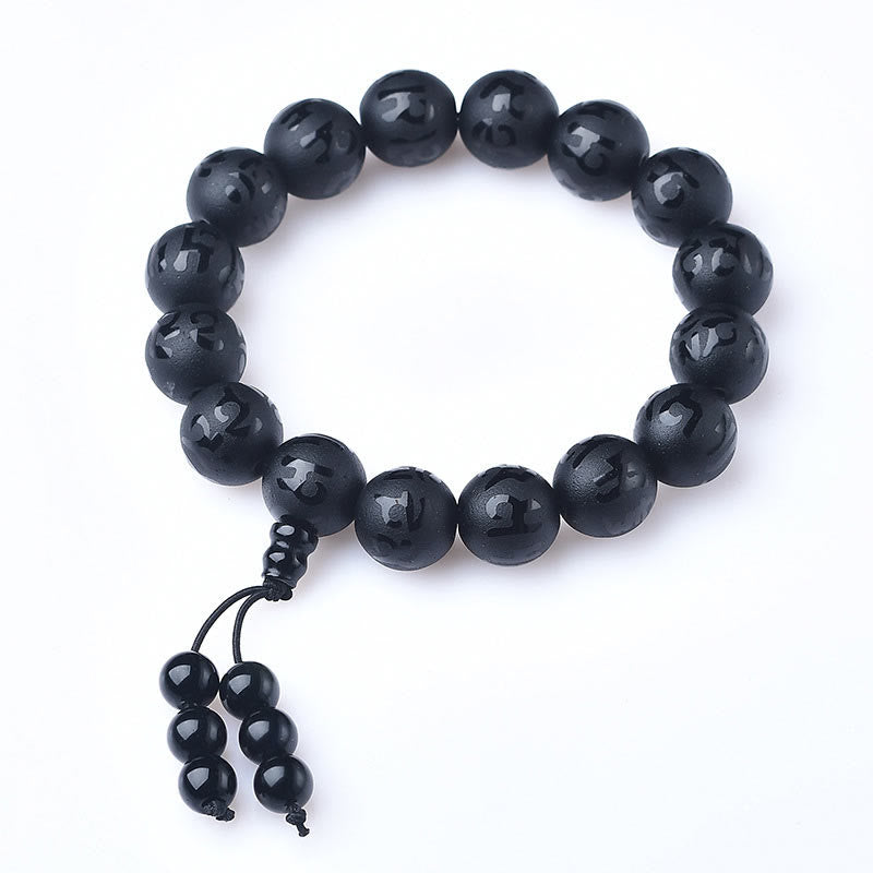 Buddha Stones Tibet Weiß Kristall Schwarzer Onyx Om Mani Padme Hum Meditationsarmband