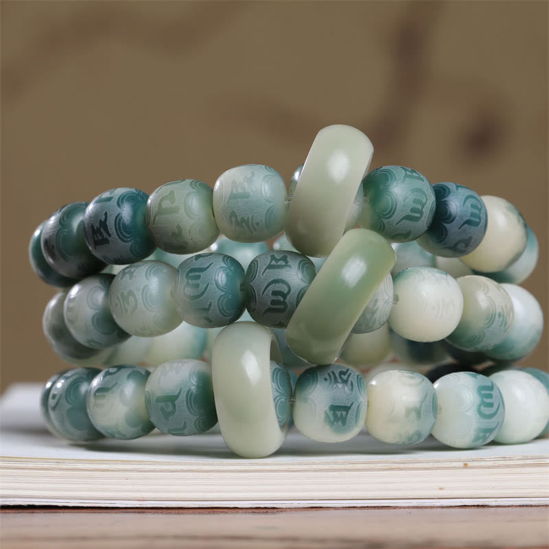 Buddha Stones Bodhi Seed Om Mani Padme Hum Armband mit Gravur „Keep Away Evil Spirits“.